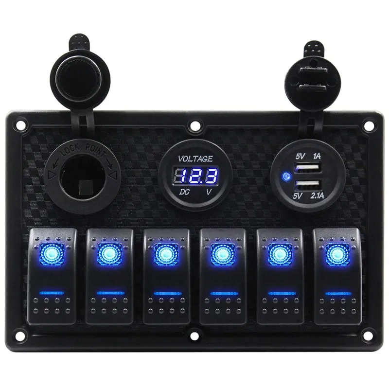 Водонепроницаемый 6 банд морской лодки кулисный переключатель панель с предохранителем 4.2A двойной USB слот гнездо+ цифровой дисплей напряжения+ сигареты Ligh