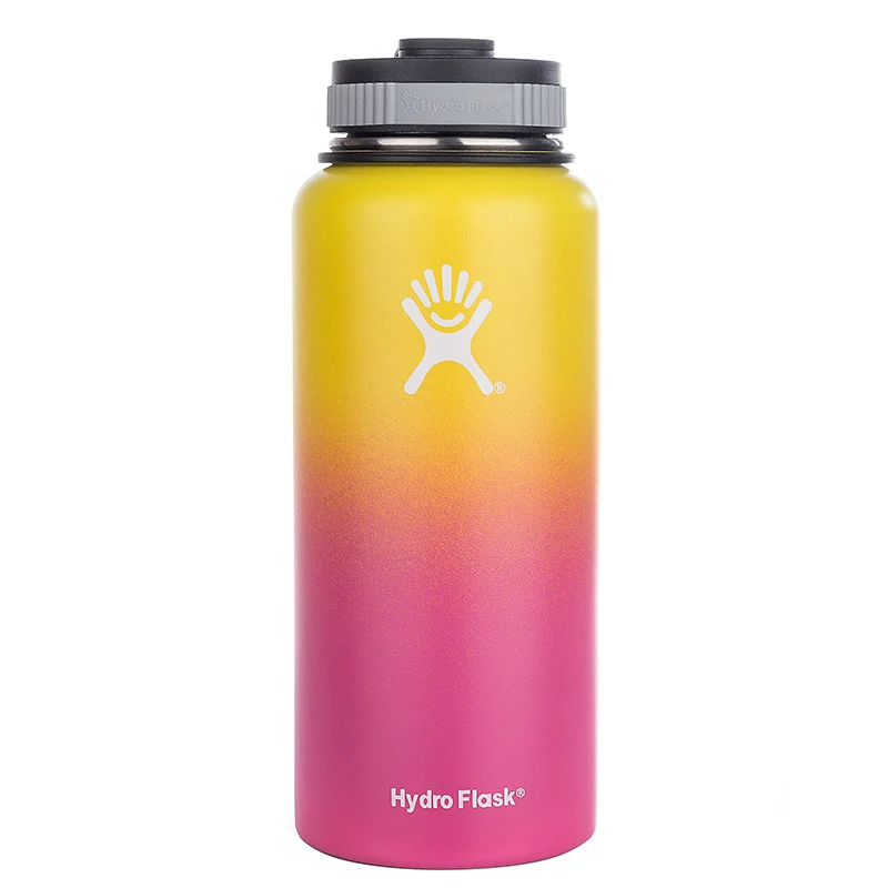 yellow pink Фляга гидро бутылка для воды из нержавеющей стали с вакуумной изоляцией с широким горлом+ бутылки гидро фляга - Цвет: yellow pink