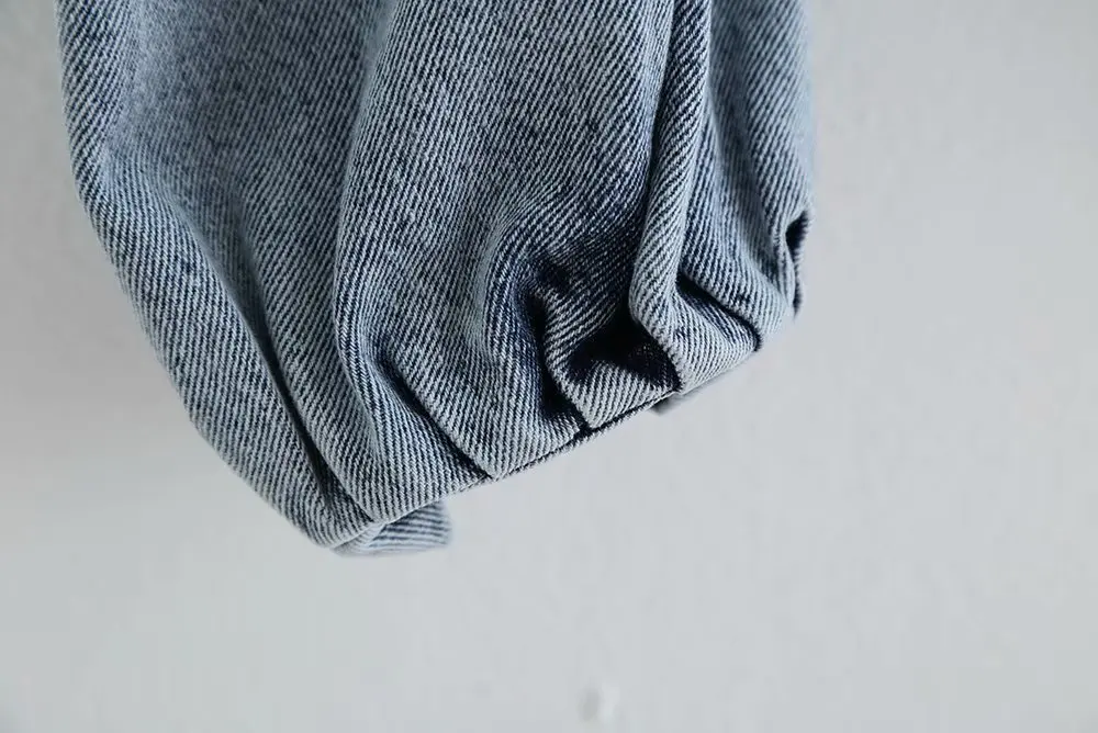 Женский винтажный буф рукав складки деним повседневные короткие блузки для