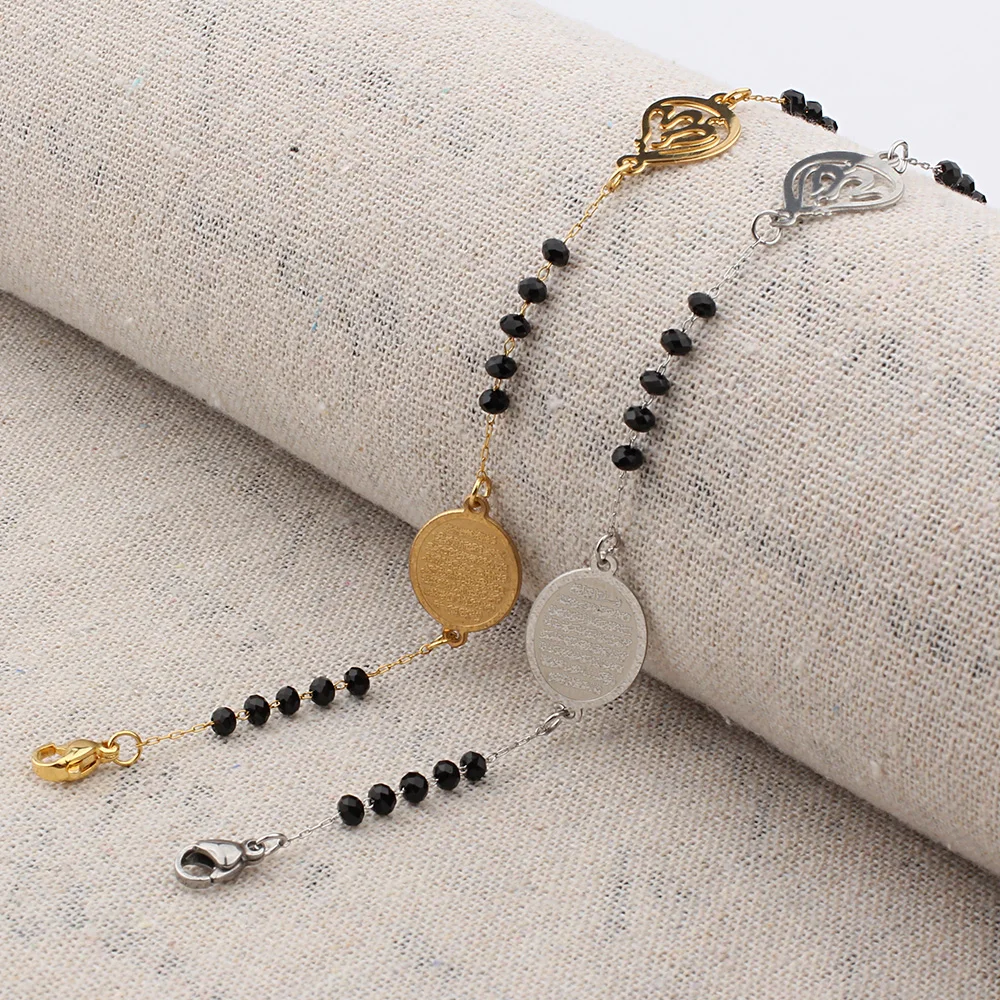 B201 Stainless Steel Muslim Arabic Charms Bracelet Black Color Faceted Glass Beads Bracelets For Islam Rosary Jewelry bracelet jewelry
