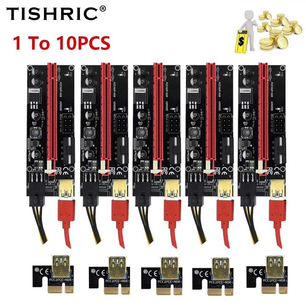 TISHRIC 1 до 10 шт. PCIE Riser 009S PCI Express X16 графическая карта адаптер 1X 16X Райзер для