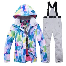 Комплект женской одежды, ветровка 10 K, зимняя повседневная одежда для сноуборда, спортивная одежда+ зимние штаны