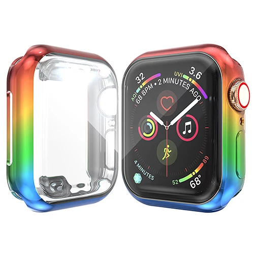 red-yellow-green 360-AI чехол для часов Apple Watch, чехол 3 2 1 42 мм 38 мм, мягкий цветной чехол из ТПУ+ Защитная пленка для экрана iWatch 5 4 44 мм 40 мм - Цвет: red-yellow-green