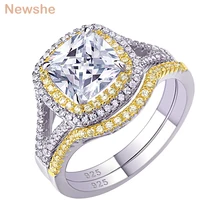 Newshe 925 серебро Halo желтые золотые обручальные обручальное кольцо свадебный набор для женщин 1.8Ct Подушка AAA циркон