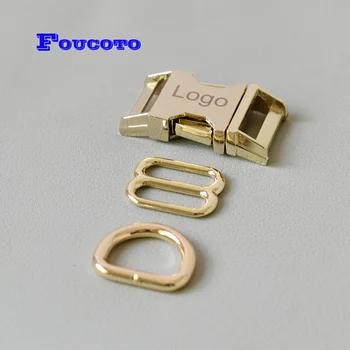 

10 sets engrave logo ID Metal D ring slider release buckle 15mm webbing for paracord dog collar necklace DIY garment accessories