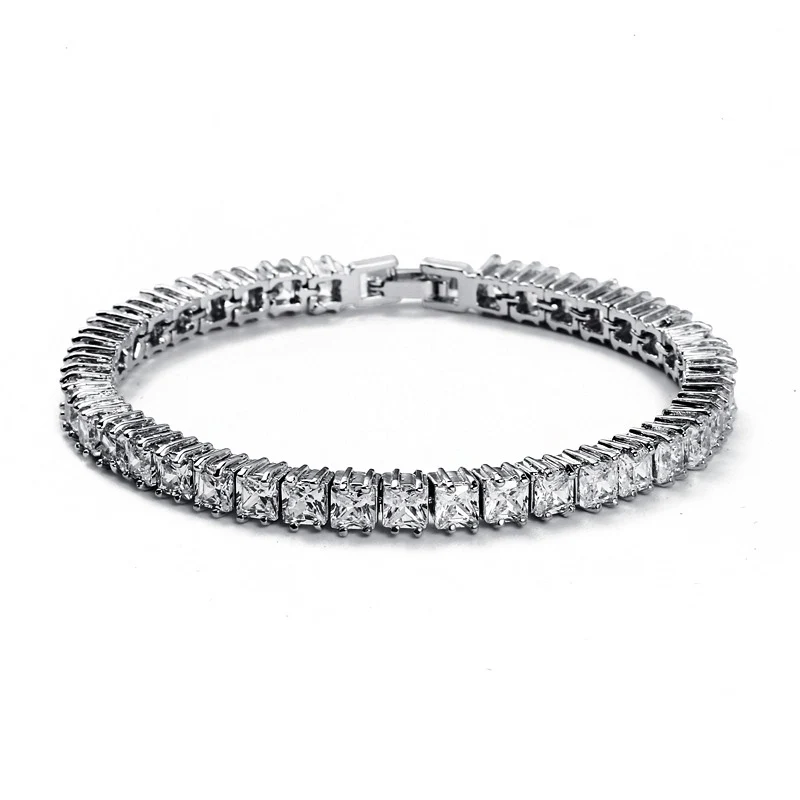 Iced Zircon Tennis Chain Men's Hip hop Jewelry Copper Material Box Clasp Square Silver Rose Bling Bracelet Party Ladies For Gift