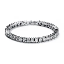 Iced Zircon Tennis Chain Men's Hip hop Jewelry Copper Material Box Clasp Square Silver Rose Bling Bracelet Party Ladies For Gift