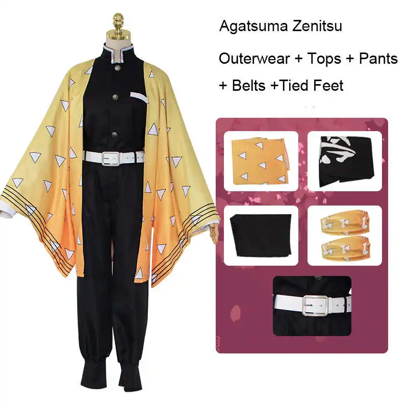 Agatsuma Zenitsu Demon Slayer Kimetsu no Yaiba Аниме костюм кимоно для косплея комплект Kamado Tanjirou японские костюмы для взрослых - Цвет: Agatsuma Zenitsu
