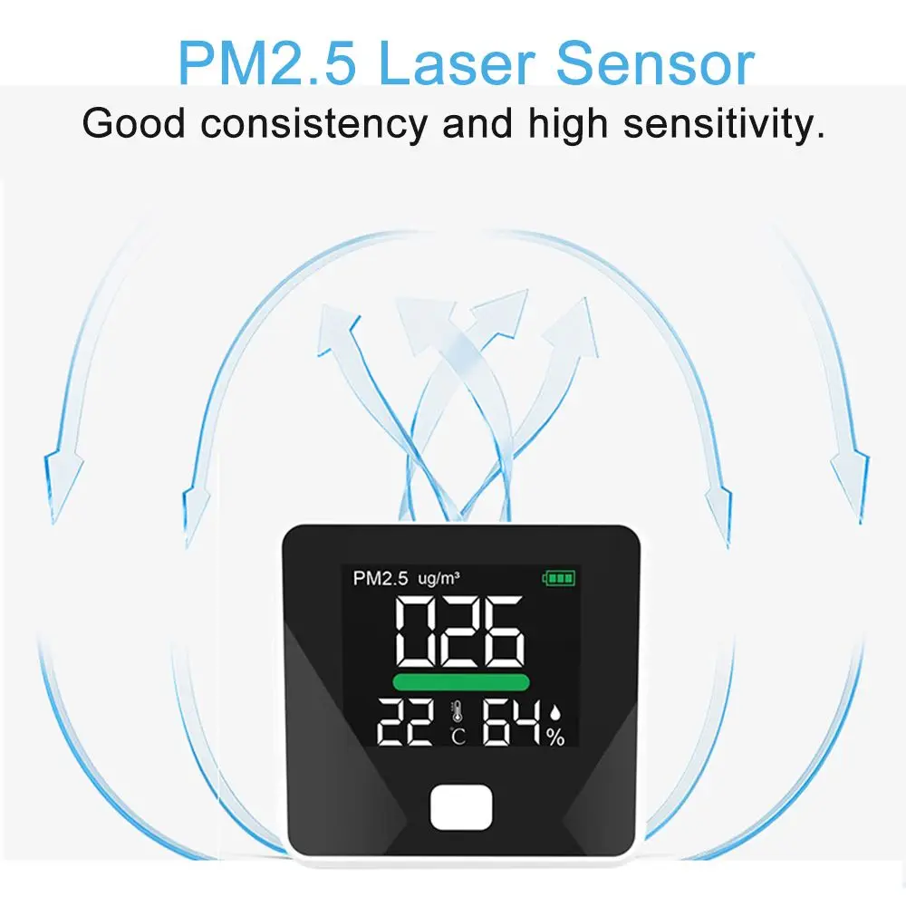 

PM2.5 Air Quality Monitor Digital Gas Analyzer Laser Duty Sensor Air Detector Home LED Display Temp And Humidity Test Equipment