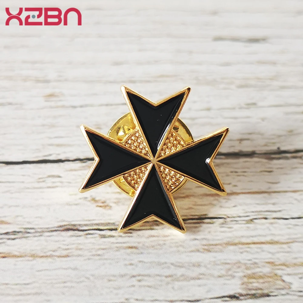 Masonic Lapel Pins Freemasonary Badge Mason Freemason Black Red Cross Templar order of Knights of Malta Gold Plated Zinc Alloy enamel pins metal pins lapel pins medal badge