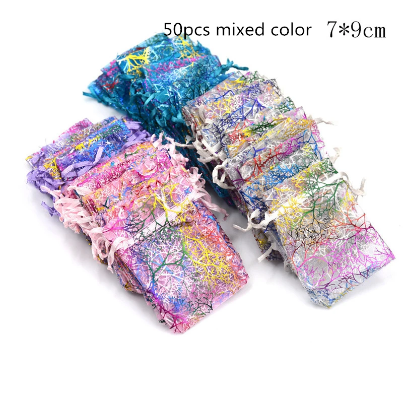 7x9 см/10x12cm50/100 шт упаковка ювелирных изделий Organza Сумки Из Органзы, подарочные сумки и сумки, сумочки для ювелирных украшений - Цвет: 50pcs