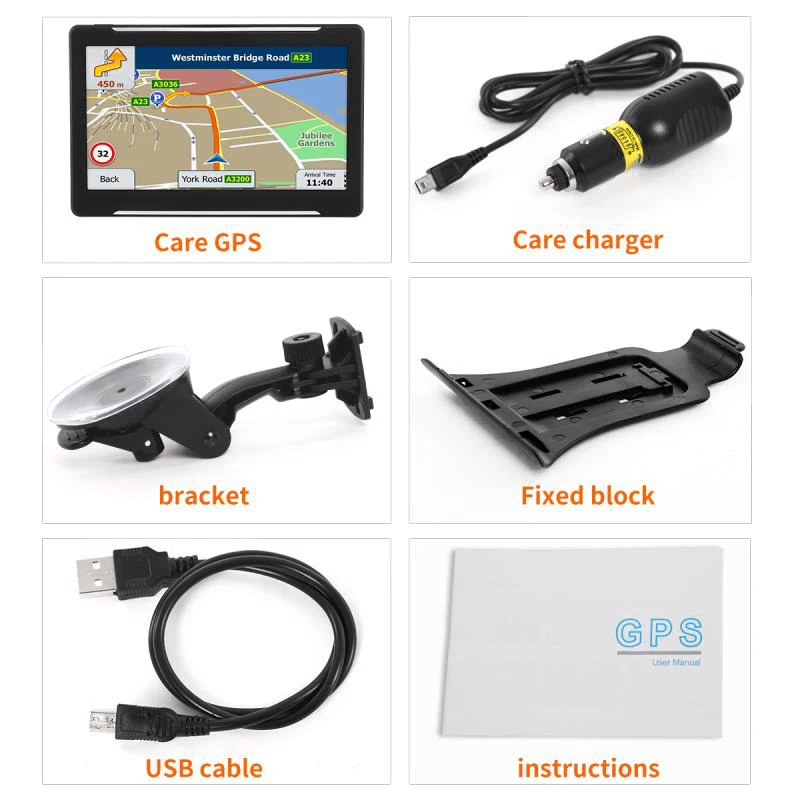 7 дюймов емкостный экран GPS навигатор HD FM 8G 256 м MP3/MP4 плеер вождения голосовой навигатор