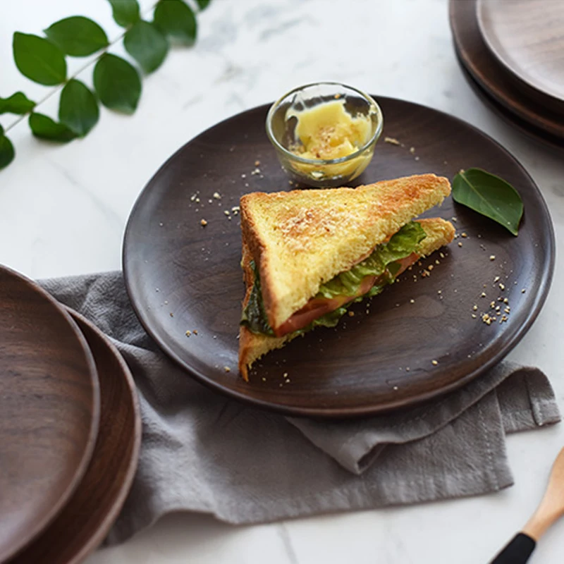 Natural Wooden Plates Small Large Round Wood Tray Cake Snack Plate Dessert Serving Tray Dishes Wood Utensils Tableware Gift (3)