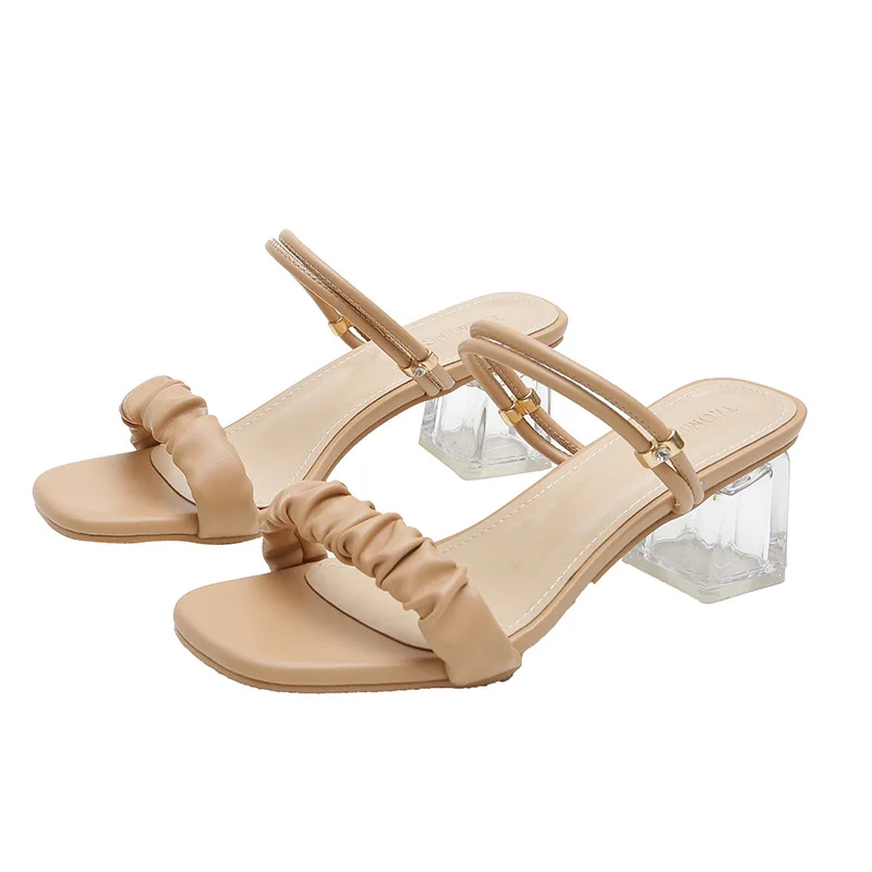 Zapatos de una sola cara con cabeza cuadrada para mujer, sandalias con  parte inferior de cristal, de un solo paso, para verano, 2021|Sandalias de  mujer| - AliExpress