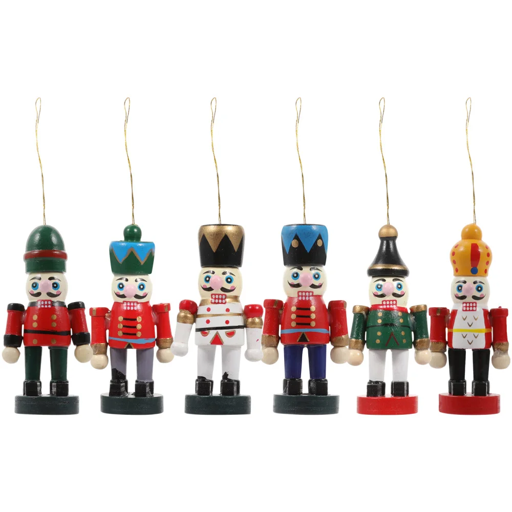 

6pcs Christmas Wooden Pendants Nutcracker Soldier Door Hanging (Assorted Color)