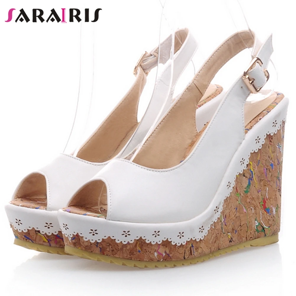 

SARAIRIS Female Comfort High Platform Sandals Elegant Peep Toe Sandals Women Fashion Summer Party Super High Wedges Shoes Woman