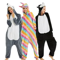 Новые женщины единорог собака пижамы зима с капюшоном животных косплей пижамы взрослые женщины мужчины зима стежка панда пижамы мягкая