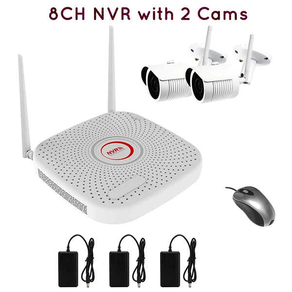 8CH NVR With 2 Cams 2MP 1080P CCTV система 8ch HD Беспроводной NVR комплект 4 ТБ HDD Открытый ИК ночного видения IP Wifi камера система безопасности наблюдения - Цвет: 8CH NVR With 2 Cams