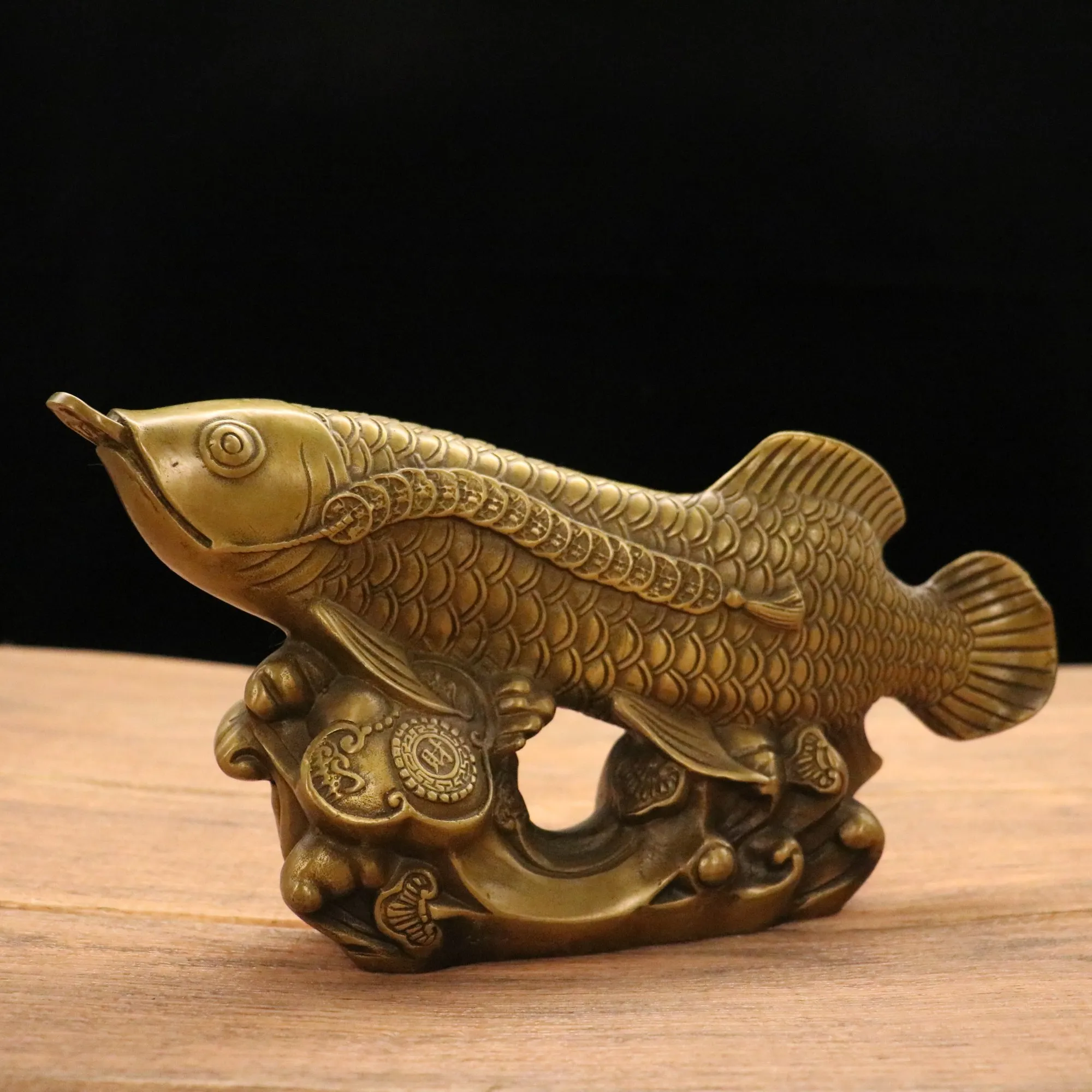 Chinese Bronze Lucky Copper Carved statue ' Fish every year ' 11 inches" Rare 