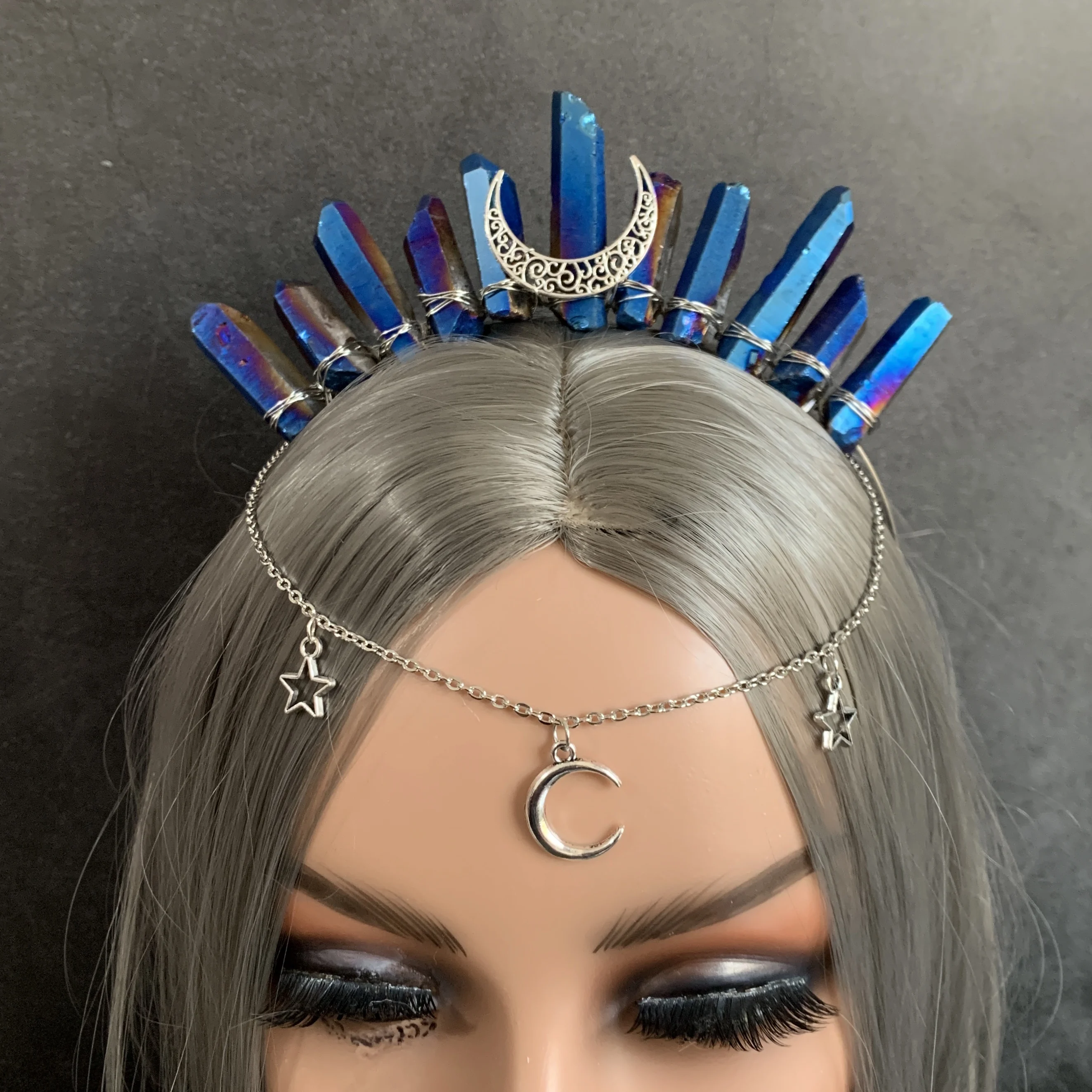 Moonchild Blue Titanium Quartz Crystal Tiara - Image 5