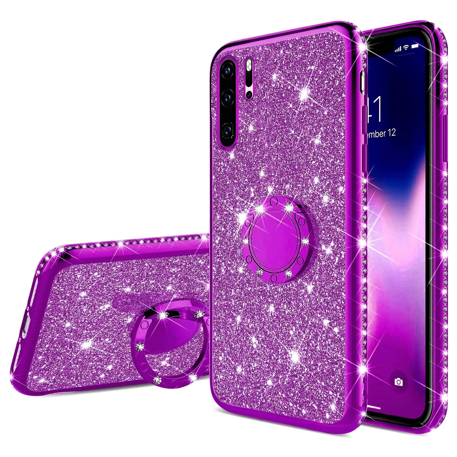 Алмазный Мягкий блестящий чехол HONOR 7X 8X mate 20 10 Finger Ring Cover для HUAWEI P20 Lite P30 Pro P Smart Z P10 Nova 3 3i