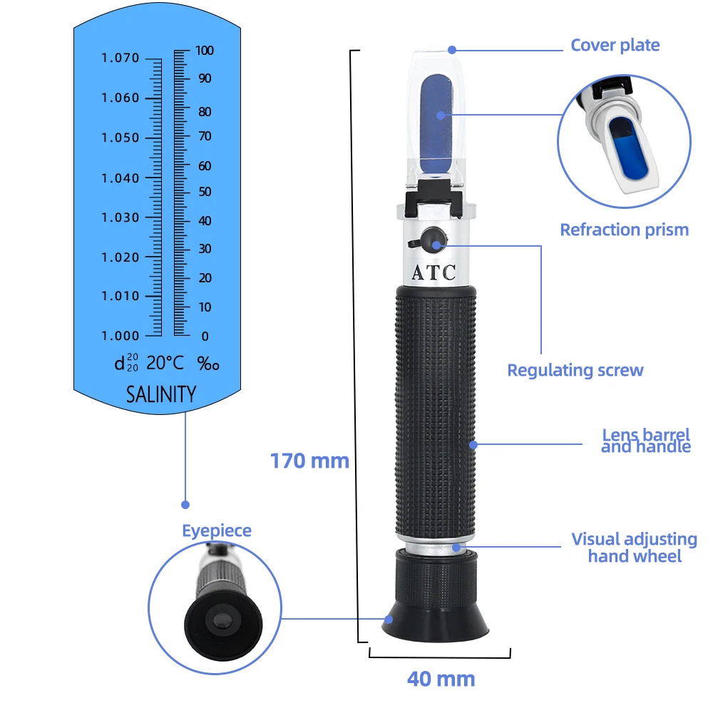 Salinometer портативный Соленость метр соленый рефрактометр концентрации 0-10% Halometer соленый рассол с ATC скидка 42