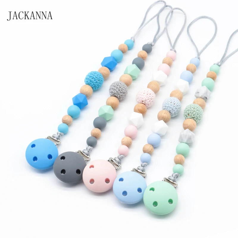 DIY Baby Pacifier Clips Crochet Bead Soother Holder Newborn Attache Sucette Shower Gifts BPA Free Baby Dummy Clips Holder Chain