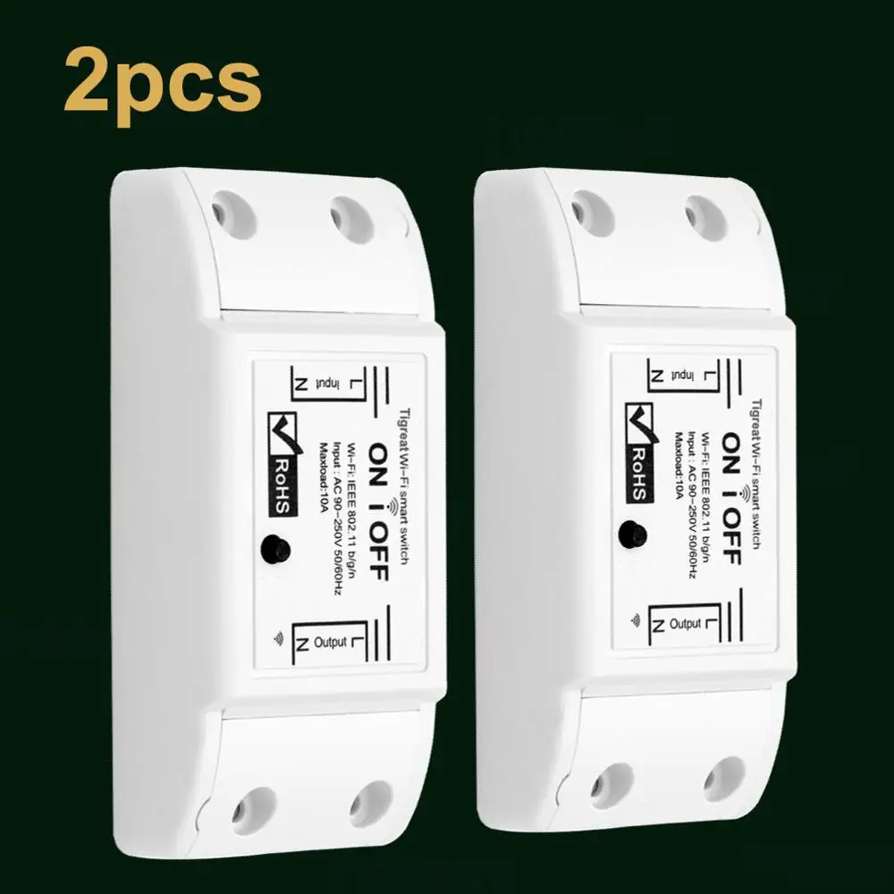 2PCS wifi switch Автоматизация умного дома Wifi переключатель Alexa совместимый с Google Home пульт дистанционного управления прерыватель Wi-Fi модуль Tuya EU USA UK 110 В 220 В - Цвет: 2PCS wifi switch