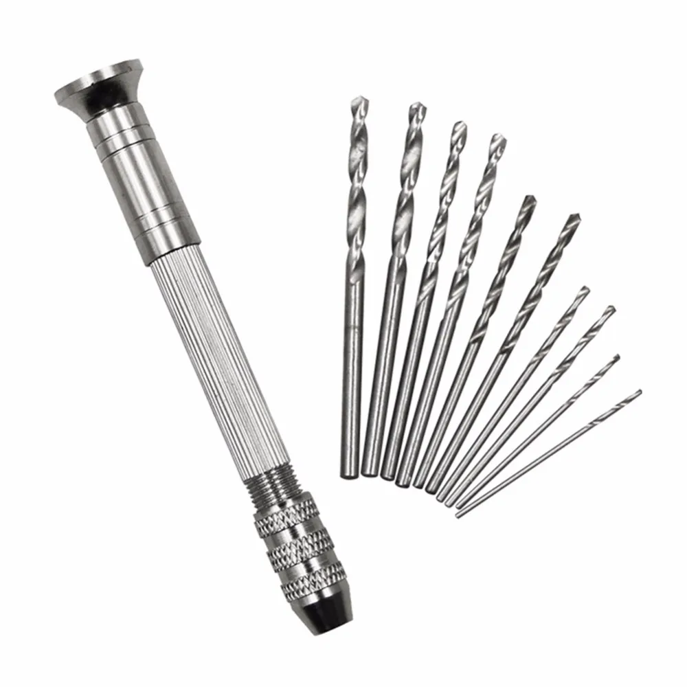 Hot Sale Mini Micro Aluminum Hand Drill With Keyless Chuck +10Pcs Twist Bit Woodworking Drilling Rotary Tools | Инструменты