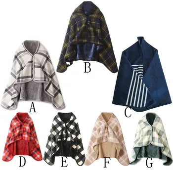 

OUNEED Blanket Lady Multifunction Sofa Doublelayer Tartan Plaid Blanket Scarf Wrap Shawl Winter Warm Wearable Blanket Travel #45
