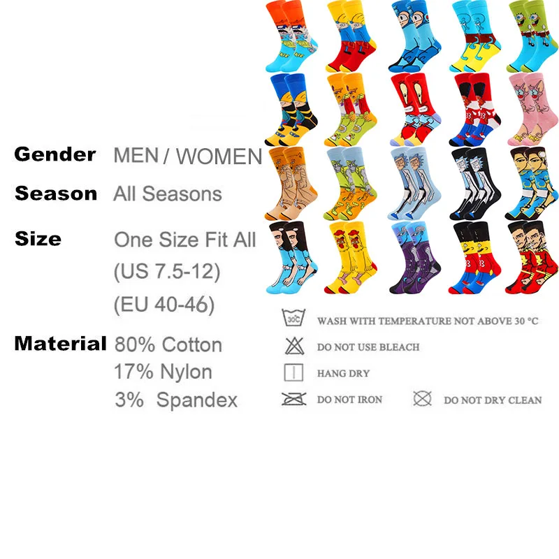 Fashion Hip Hop Cartoon Men Socks animal Fruit Personality Skateboard  Breathable Happy Socks Calcetines Hombre - Price history & Review, AliExpress Seller - Footprint men women socks shop Store