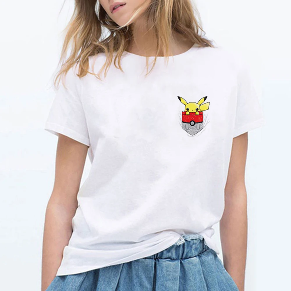 19bk332 Новые модные женские туфли футболки Pokemon kawaii футболка аниме Pika Для женщин футболка Пикачу футболка хлопок короткий рукав для девочек Футболки-топы - Цвет: 19bk332