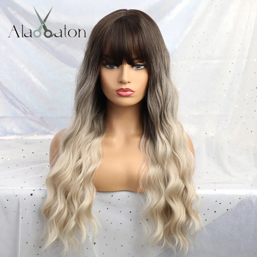 Online ALAN EATON Ombre Bionda Marrone Nero Cosplay Lolita Parrucche Con La Frangetta Ondulata Lunga Parrucca Sintetica Dei Capelli Per Le Donne di Alta Temperatura in fibra di