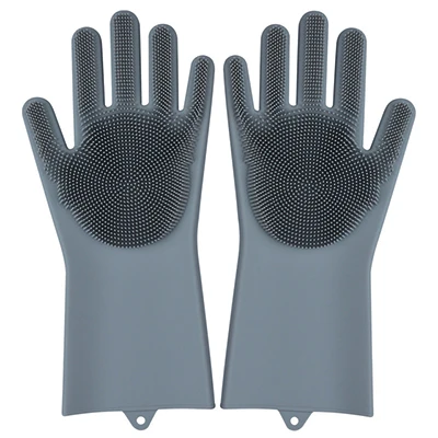 2 шт./пара силиконовые перчатки для мытья посуды волшебные перчатки для кухни бытовой термостойкая Резина перчатки для Пособия по кулинарии и очистки - Цвет: Серый
