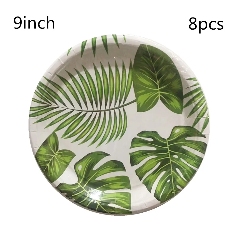8pcs 9inch plate Вечерние принадлежности фламинго, тропические Гавайские вечерние принадлежности, бумажный шарик, тарелки, соломенные украшения для первого дня рождения детей - Цвет: 8pcs 9inch plate