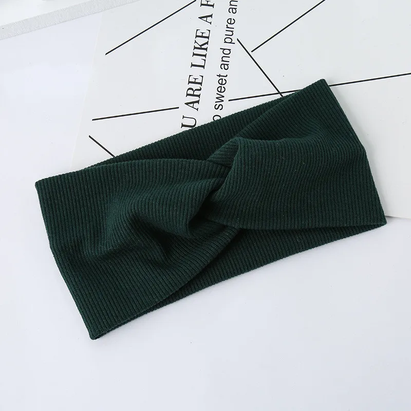 green baby headband Новинка; сезон зима-осень; Детская повязка на голову; однотонная вязаная резинка для волос для новорожденных девочек; эластичный хлопковый тюрбан для младенцев; головные уборы; Детские аксессуары для волос - Цвет: green baby headband