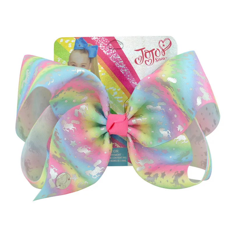 8 дюймов JoJo Siwa заколки для волос Радужные Блестки Русалка бант с аллигатором заколки с единорогом вечерние аксессуары для волос - Цвет: 8
