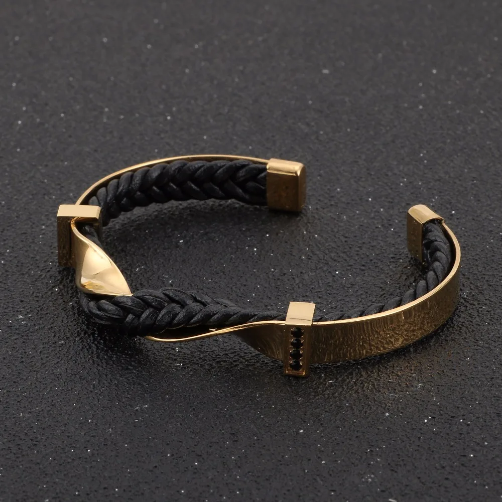 KALEN Einzigartige Unregelmäßige Armbänder Für Männer Gold/Farbe Edelstahl Rindsleder Männer Charme Armreifen Hip Hop Männlichen Schmuck – Detail 2