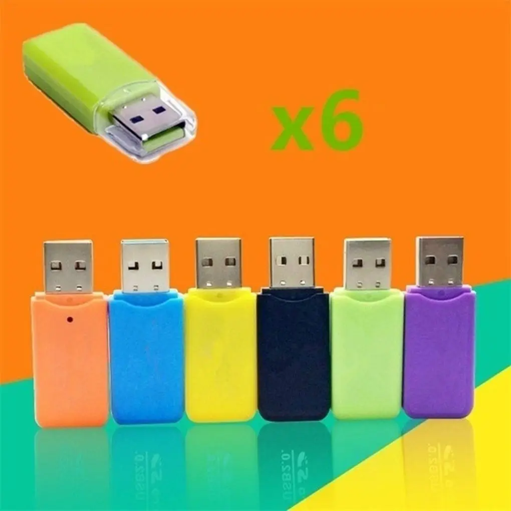6 шт. кард-ридер Micro USB 2,0 Поддержка MicroSD TF карта Супер скорость портативный кард-ридер случайный цвет