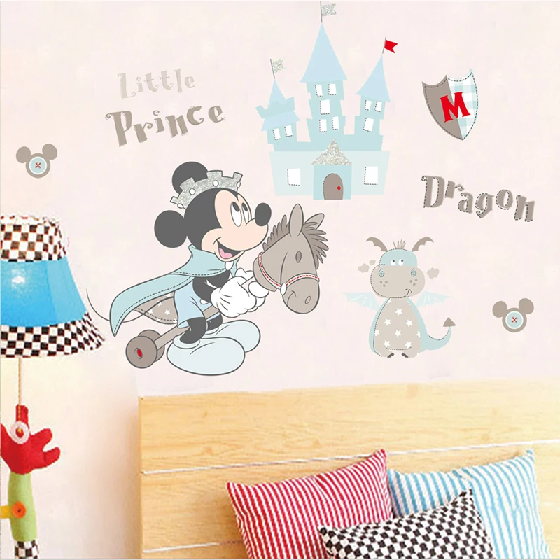 Disney Cartoon Mickey Mouse Castle Prince Dragon Wall Stickers for Home Decoration Kids Rooms Wall Stickers Art Mural DIY Poster