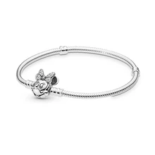 Мерцающий браслет с портретом Минни, новинка, 925 пробы серебряный браслет Diseny, Подходит для европейских шармов, сделай сам, ювелирное изделие
