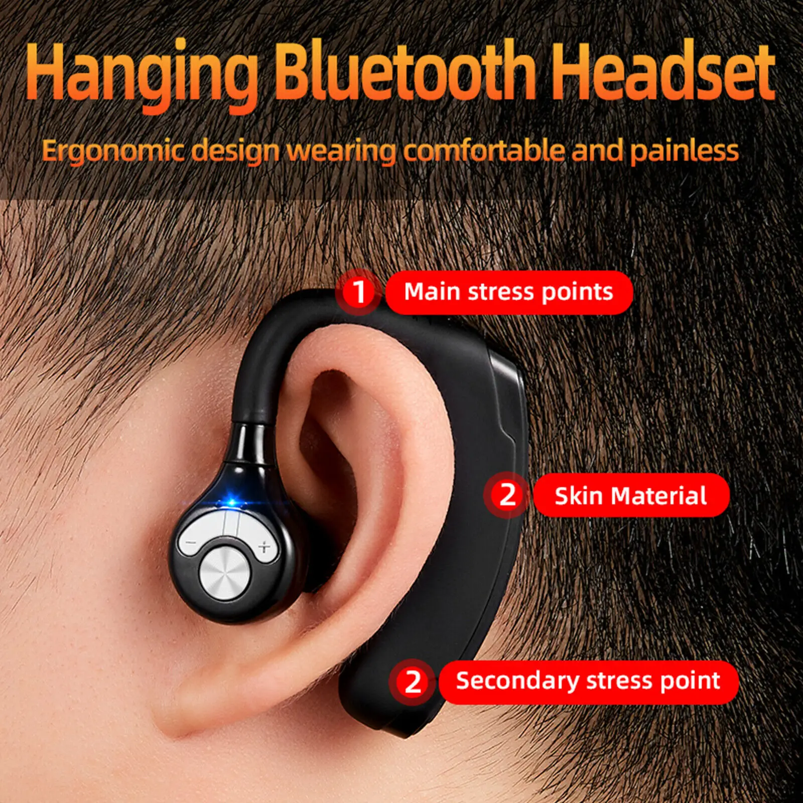 kowkaka Wireless Bluetooth Headset Handsfree Ear hook Bluetooth V5 0 Headphone with Mic Noise Cancelling Muti control Earphone