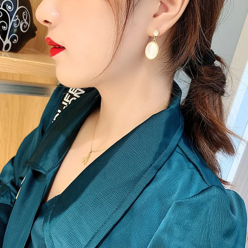 FYUAN, белые висячие серьги с кристаллами для женщин, Bijoux, овальный камень кошачий глаз, висячие серьги, Женские Ювелирные изделия, вечерние, подарок