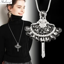 SINLEERY, шикарное балетное ожерелье с подвеской, серебряная цепочка, белое, серое, синее, циркониевое длинное ожерелье для женщин, ювелирное изделие MY043 SSD