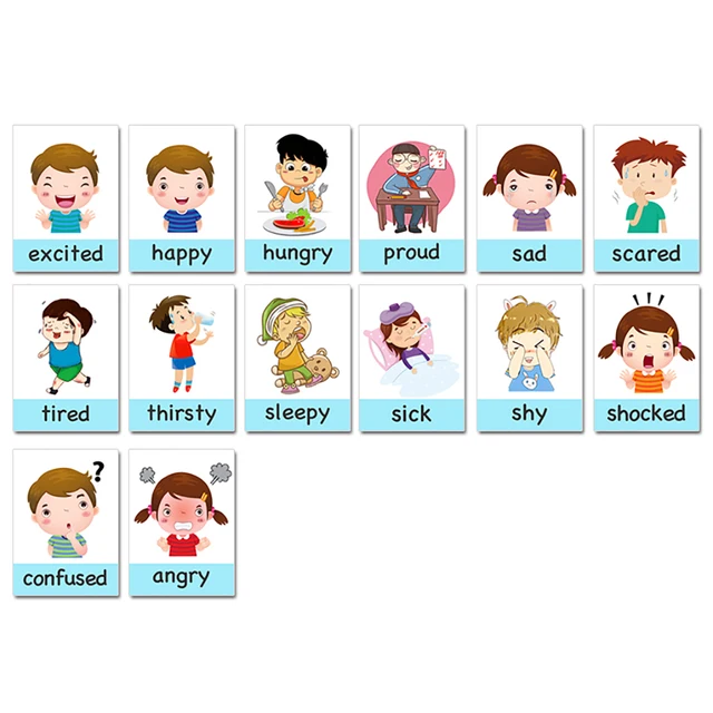 14pcs Montessori Baby Emotion Learning Card Cartoon English Emotion Flash Cards for Child Funny Memory Exercise Game 3