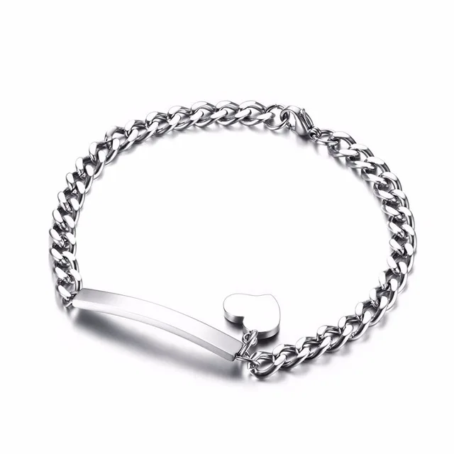 silver color Гравировка на заказ браслеты для женщин девушек розовое золото нержавеющая сталь элегантные женские украшения персонализированный подарок для девушки - Окраска металла: silver color