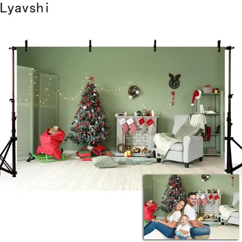 

Lyavshi background Christmas tree wood floor fireplace carpet green wall gift decoration studio photography background