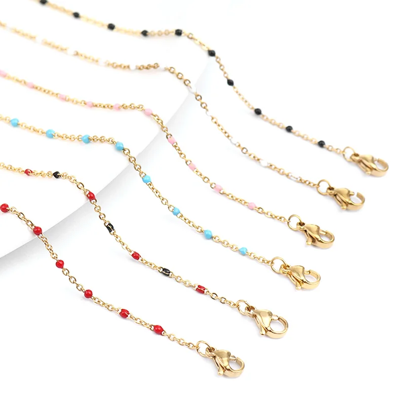 

Doreen Box Color Simple Stainless Steel Link Cable Chain Necklace Golden Metal Enamel Charm Necklace Wholesale Gifts, 45.5cm 1PC