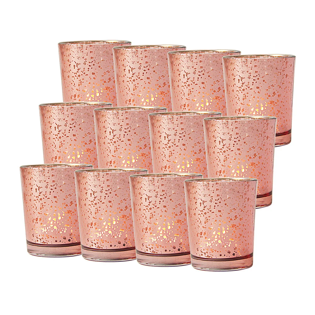Rose Gold 12 шт., ретро праздничное свадебное украшение, вечерние подсвечники для дома, подарок, чайный светильник в крапинку, центральный портативный стеклянный подсвечник - Цвет: Rose Gold