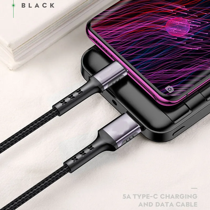 Cafele type-c USB кабель 5A Быстрая зарядка type C usb-кабели данных для Xiaomi Mi9 Mi8 huawei LG samsung Red rice Note 7 LeTV Vivo - Цвет: Black